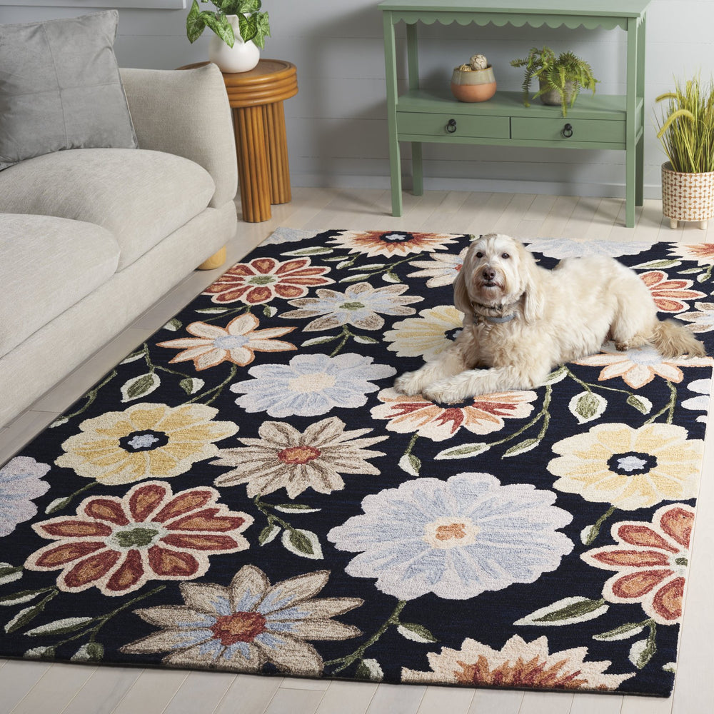 Safavieh Jardin Hand-tufted Area Rug – Elegant Floral Design For Hallways, Luxurious Wool Pile, Made In India Black ,Green Wool Pile Jar575z-5