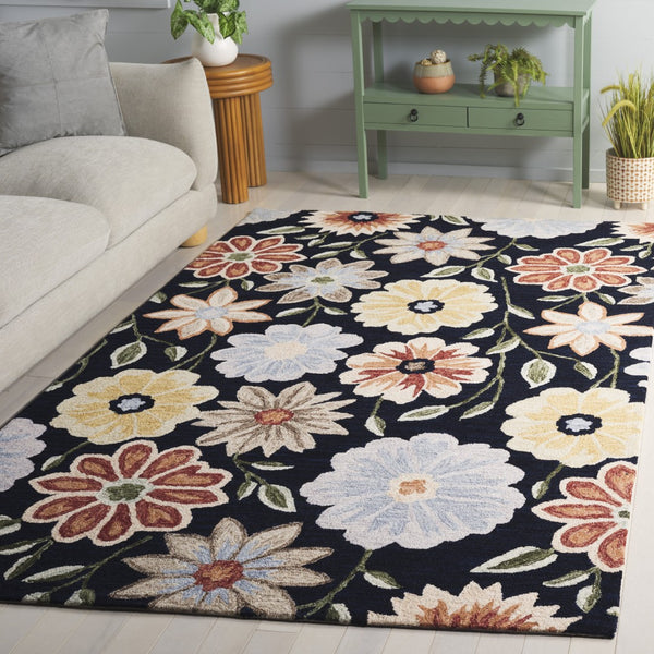 Safavieh Jardin Hand Tufted Wool Rug - Elegant Floral Design For Living Spaces, Comfort And Style Combined Black ,Green Wool Pile Jar575z-9