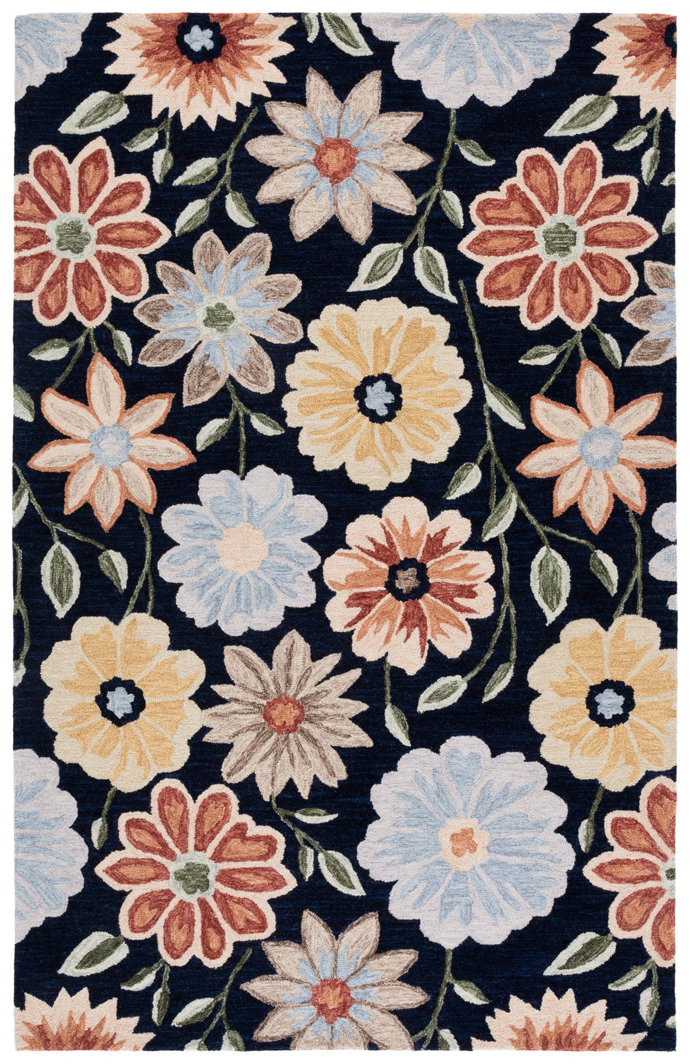 Safavieh Jardin Hand-tufted Area Rug – Elegant Floral Design For Hallways, Luxurious Wool Pile, Made In India Black ,Green Wool Pile Jar575z-5