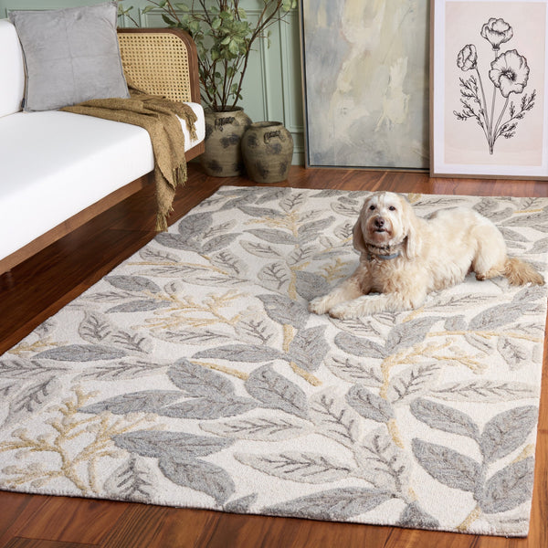 Safavieh Jardin Hand-Tufted Ivory And Grey Wool-Cotton Rug — Minimalist Square Design, Soft Low Pile Comfort 6'-0" x 6'-0" JAR576F-6SQ