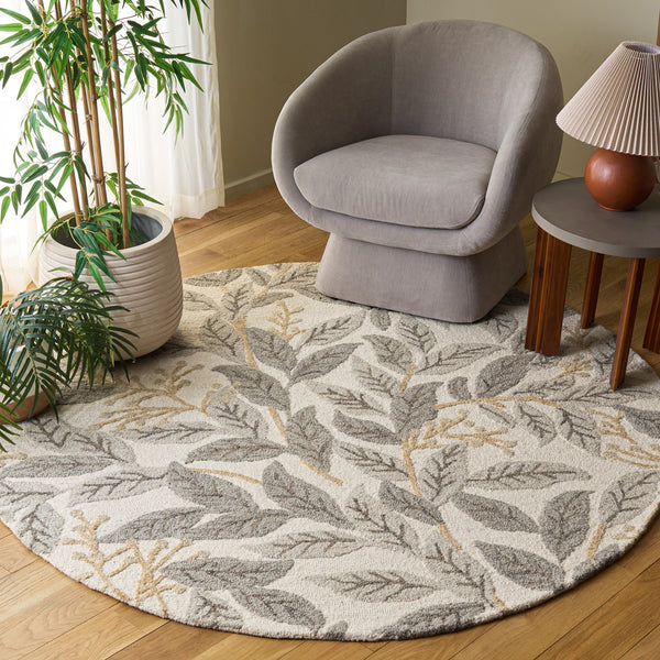 Safavieh Jardin Hand-Tufted Ivory And Grey Wool-Cotton Rug — Minimalist Square Design, Soft Low Pile Comfort 6'-0" x 6'-0" JAR576F-6SQ