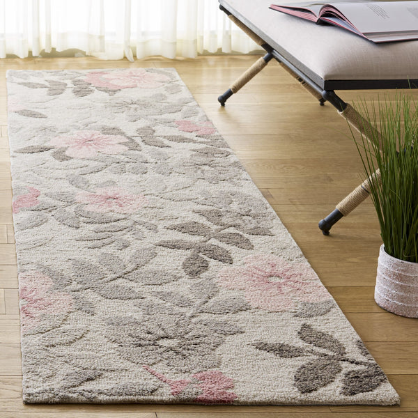 Safavieh Jardin Hand-Tufted Round Wool-Cotton Rug In Soft Grey & Pink Floral-Traditional Motif, Durable Craftsmanship 6'-0" x 6'-0" JAR577F-6R