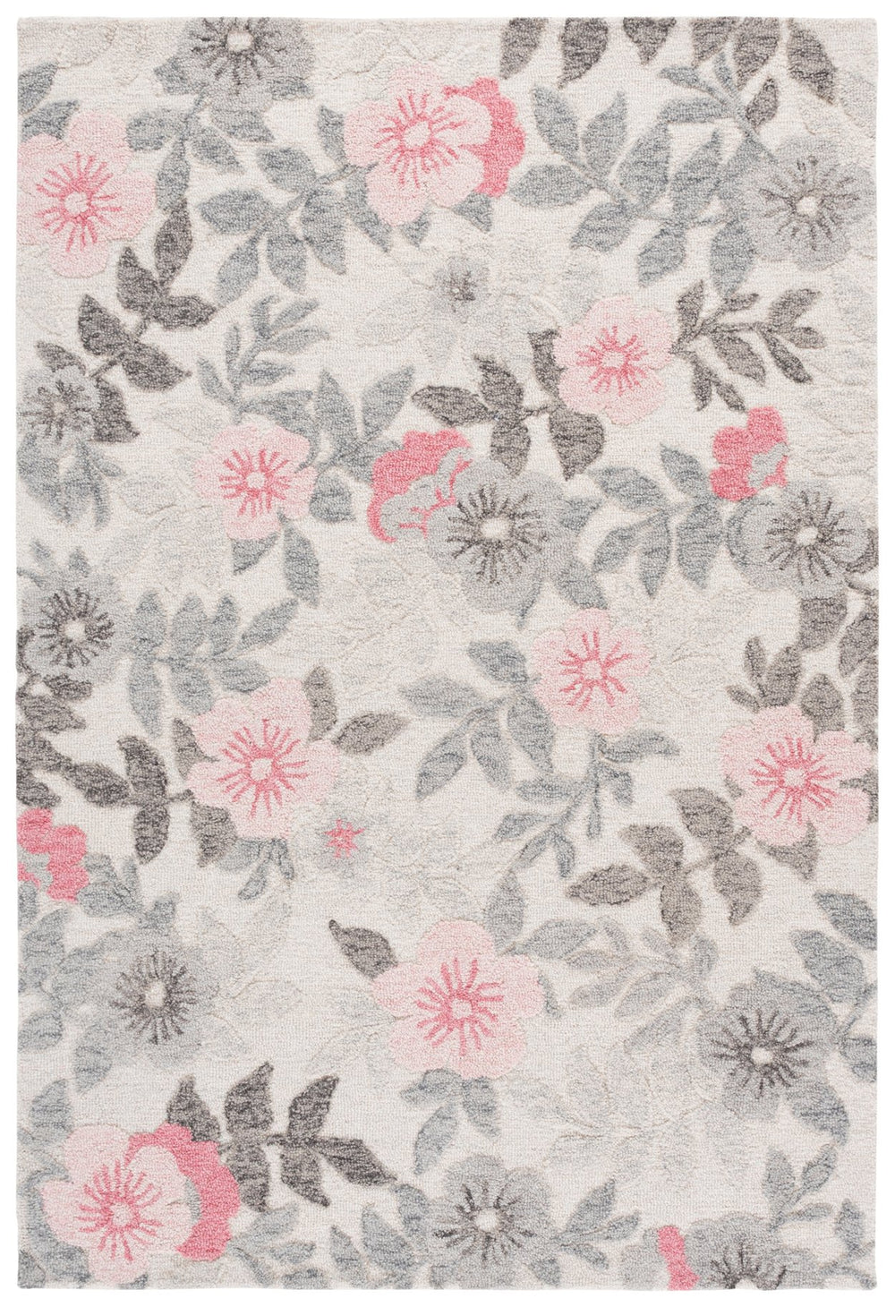 Safavieh Jardin Hand-Tufted Grey And Pink Runner Rug — Wool-Cotton Low-Profile Floral Design For Hallways 2'-3" x 8'-0" JAR577F-28