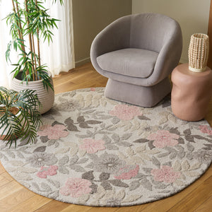 Safavieh Jardin Hand-Tufted Round Wool-Cotton Rug In Soft Grey & Pink Floral-Traditional Motif, Durable Craftsmanship 6'-0" x 6'-0" JAR577F-6R