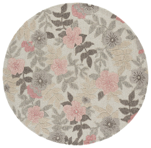 Safavieh Jardin Hand-Tufted Round Wool-Cotton Rug In Soft Grey & Pink Floral-Traditional Motif, Durable Craftsmanship 6'-0" x 6'-0" JAR577F-6R