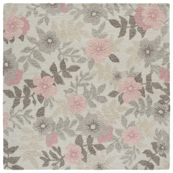 Safavieh Jardin Hand-Tufted Grey Pink Area Rug — Wool-Cotton Blend, Floral-Traditional Motif, Low-Profile Comfort 6'-0" x 6'-0" JAR577F-6SQ