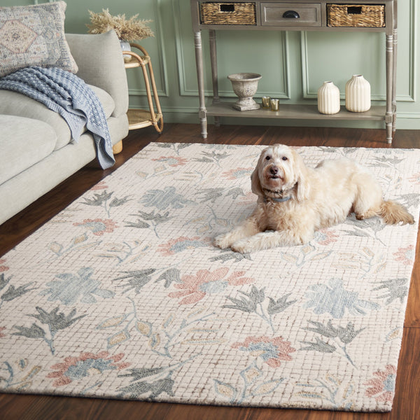 Safavieh Jardin Hand-Tufted Ivory Grey Area Rug With Wool-Jute-Cotton Blend, Transitional Floral Elegance 3'-0" x 5'-0" JAR625A-3
