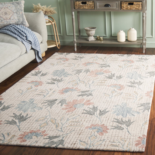 Safavieh Jardin Hand-Tufted Ivory Grey Area Rug — Wool-Jute-Cotton Blend, Floral Transitional Design, Durable Elegance 6'-0" x 6'-0" JAR625A-6SQ