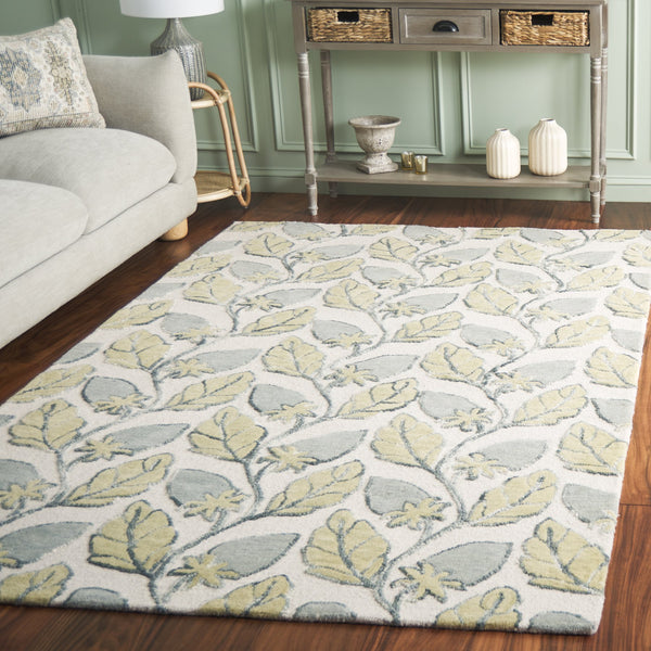 Safavieh Jardin Hand-Tufted Green Floral Area Rug — Wool-Cotton Blend, Low-Profile Pile For Cozy Transitional Style 5'-0" x 8'-0" JAR626Y-5