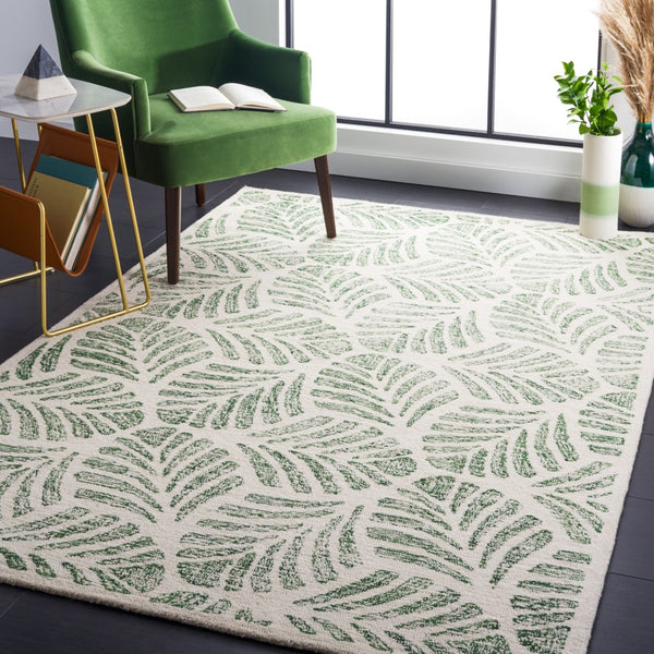 Safavieh Jardin Handcrafted Indian Wool Area Rug - Luxurious Botanical Motifs For Elegant Home Décor Ivory ,Green Indian Wool Jar729y-7sq