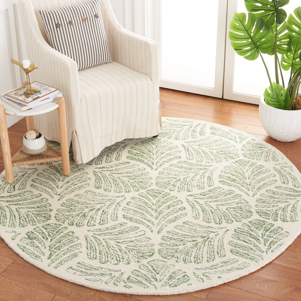 Safavieh Jardin Hand-Tufted 7Ft Round Ivory & Green Wool Rug — Low-Profile, Contemporary Floral Texture JAR729Y-7R