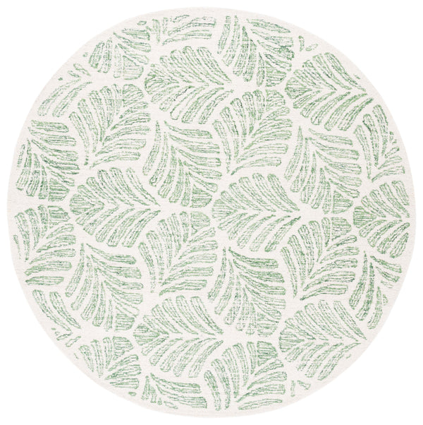 Safavieh Jardin Hand-Tufted 7Ft Round Ivory & Green Wool Rug — Low-Profile, Contemporary Floral Texture JAR729Y-7R