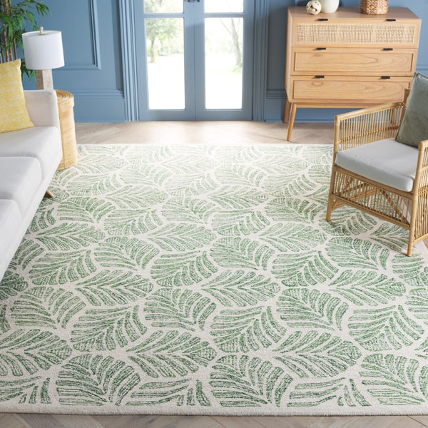 Safavieh Jardin Handcrafted Indian Wool Area Rug - Luxurious Botanical Motifs For Elegant Home Décor Ivory ,Green Indian Wool Jar729y-7sq