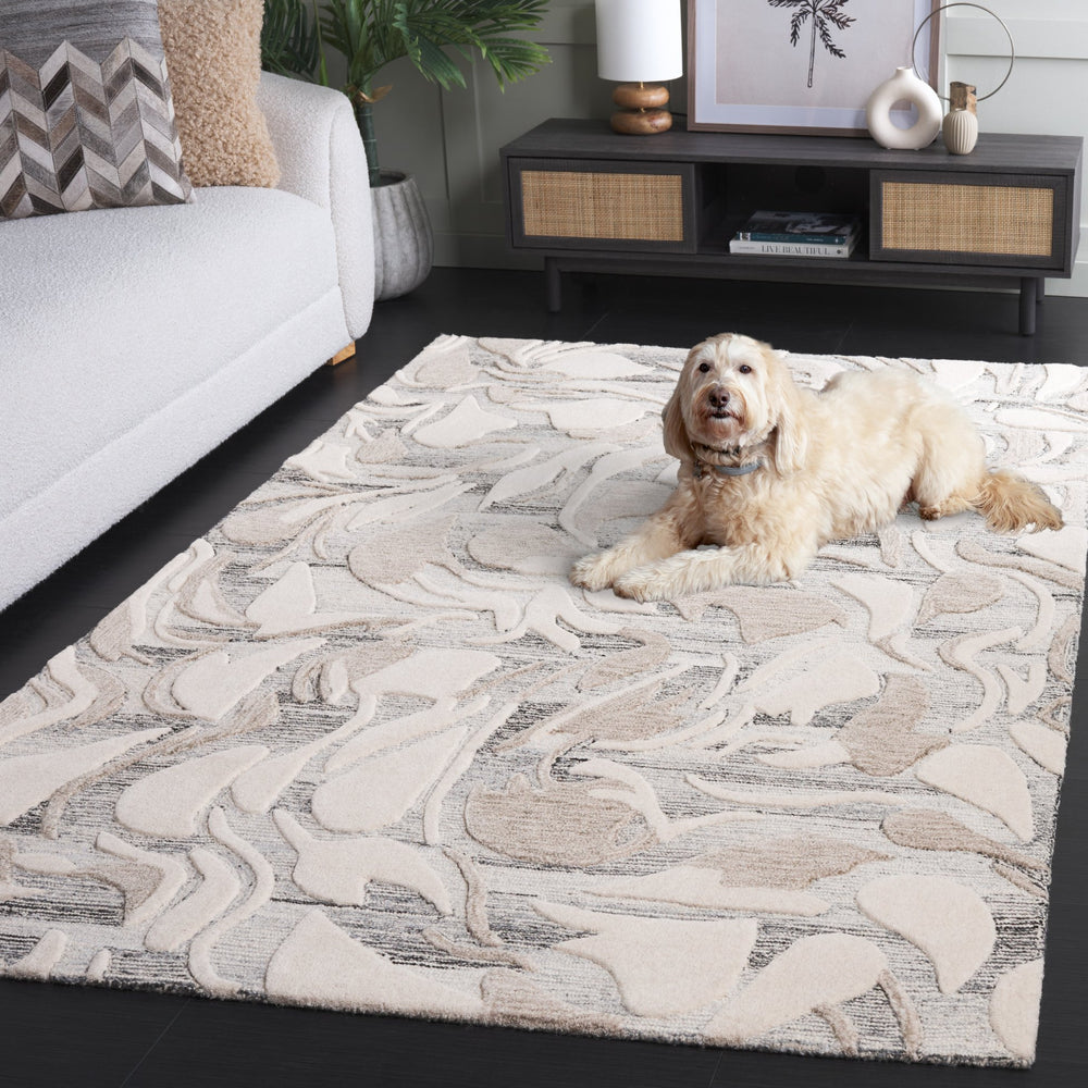 Safavieh Jardin Hand Tufted Wool & Cotton Area Rug - Elegant Floral Design For Modern & Traditional Spaces Grey ,Ivory 85% Wool,15% Cotton Jar740f-5