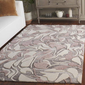 Safavieh Jardin Hand Tufted Wool & Cotton Area Rug - Elegant Floral Design For Modern & Traditional Spaces Pink ,Ivory 85% Wool,15% Cotton Jar740u-5