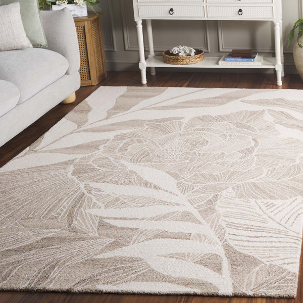 Safavieh Jardin Hand Tufted Wool Runner Rug - Elegant Floral Design For Hallways & Narrow Spaces, 85% Wool Ivory ,Beige 85% Wool,15% Cotton Jar741b-5
