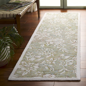Safavieh Jardin Luxurious Hand-tufted Floral Runner Rug In Elegant Grey Hues - Comfort & Style Combined Green ,Ivory 80% Wool,20% Cotton Jar758y-28