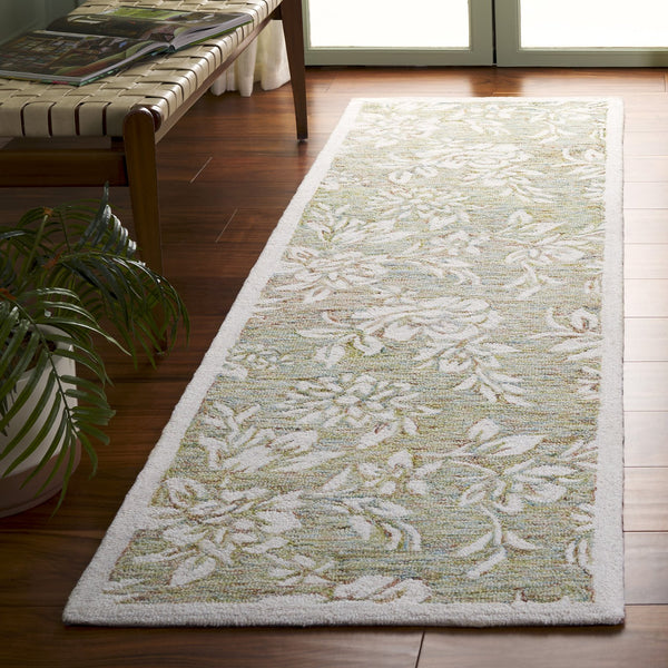 Safavieh Jardin Luxurious Hand-tufted Floral Runner Rug In Elegant Grey Hues - Comfort & Style Combined Green ,Ivory 80% Wool,20% Cotton Jar758y-28