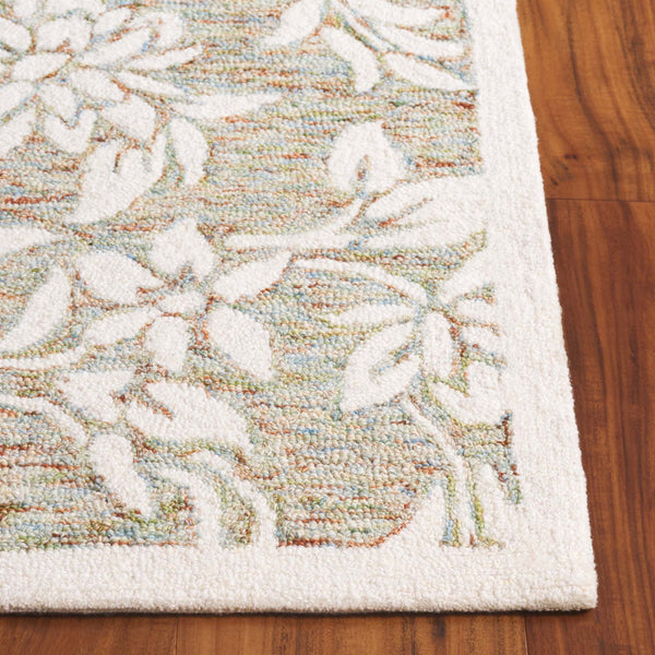 Safavieh Jardin Luxurious Hand-tufted Floral Runner Rug In Elegant Grey Hues - Comfort & Style Combined Green ,Ivory 80% Wool,20% Cotton Jar758y-5