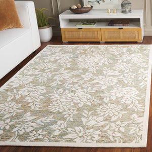 Safavieh Jardin Luxurious Hand-tufted Floral Runner Rug In Elegant Grey Hues - Comfort & Style Combined Green ,Ivory 80% Wool,20% Cotton Jar758y-5