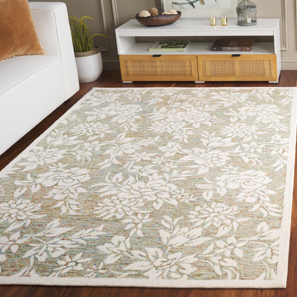 Safavieh Jardin Luxurious Hand-tufted Floral Runner Rug In Elegant Grey Hues - Comfort & Style Combined Green ,Ivory 80% Wool,20% Cotton Jar758y-5