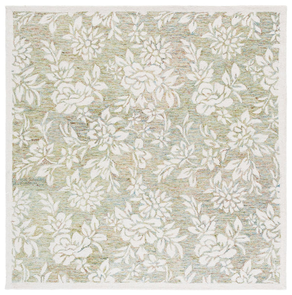 Safavieh Jardin Luxurious Hand-tufted Floral Runner Rug In Elegant Grey Hues - Comfort & Style Combined Green ,Ivory 80% Wool,20% Cotton Jar758y-6sq