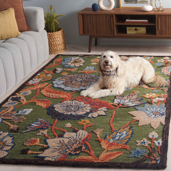 Safavieh Jardin Hand Tufted Floral Area Rug – Luxurious Wool & Cotton Blend For Elegant Home Décor Green ,Blue 80% Wool,20% Cotton Jar759y-3