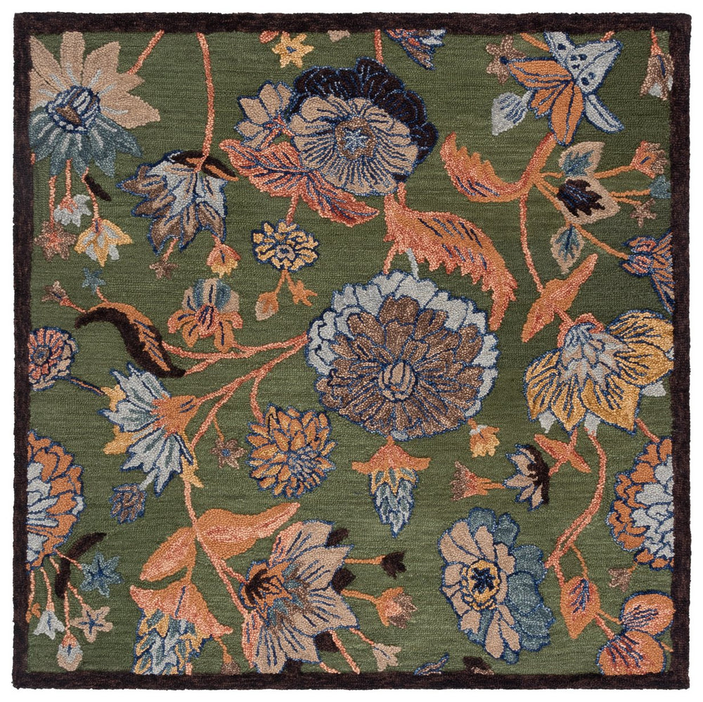Safavieh Jardin Hand-tufted Floral Area Rug - Timeless Elegance For Hallways And Living Spaces - 80% Wool Green ,Blue 80% Wool,20% Cotton Jar759y-6sq