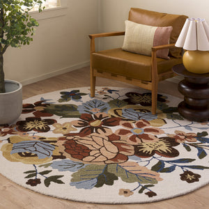 Safavieh Jardin Hand-Tufted Round Wool-Cotton Rug In Ivory & Green — Timeless Floral Design, Low Pile Comfort 6'-0" x 6'-0" JAR760A-6R