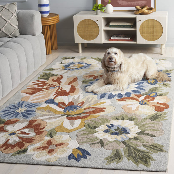Safavieh Jardin Hand-Tufted Sage Blue Floral Area Rug — Wool-Cotton Blend, Low 1/4" Pile, Durable Elegance 6'-0" x 6'-0" JAR761W-6SQ