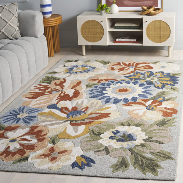 Safavieh Jardin Hand-Tufted Sage Blue Floral Area Rug — Wool-Cotton Blend, Low Pile, Bohemian Elegance 4'-0" x 6'-0" JAR761W-4