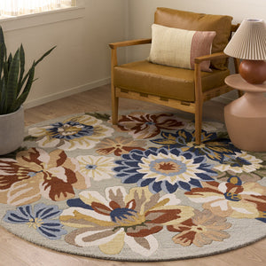 Safavieh Jardin Hand-Tufted Wool-Cotton Round Floral Rug In Sage & Blue — Handcrafted, Low-Pile, Elegant Decor 6'-0" x 6'-0" JAR761W-6R