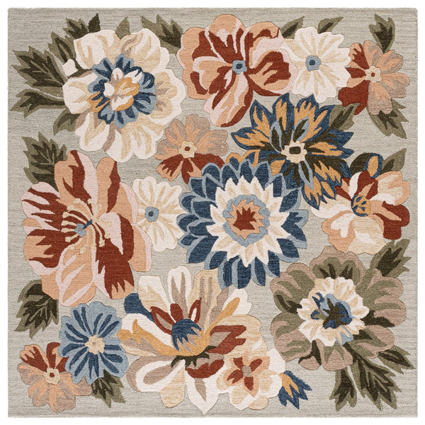 Safavieh Jardin Hand-Tufted Sage Blue Floral Area Rug — Wool-Cotton Blend, Low Pile, Bohemian Elegance 4'-0" x 6'-0" JAR761W-4