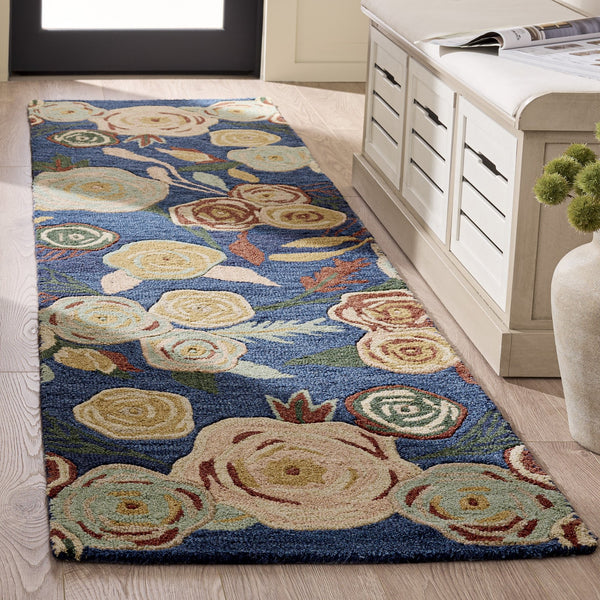 Safavieh Jardin Hand-Tufted Floral Area Rug In Blue And Pink — Wool-Cotton Low-Profile Texture, Durable Elegance 8'-0" x 10'-0" JAR762M-8