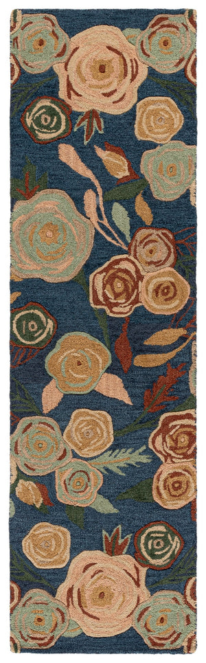 Safavieh Jardin Hand-Tufted Floral Rug In Blue & Pink — Wool-Cotton Blend, Low 1/4" Pile, Elegant Farmhouse Appeal 3'-0" x 5'-0" JAR762M-3
