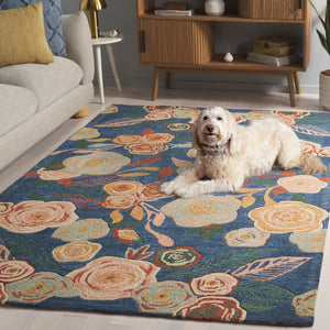 Safavieh Jardin Hand-Tufted Floral Rug In Blue & Pink — Wool-Cotton Blend, Low 1/4" Pile, Elegant Farmhouse Appeal 3'-0" x 5'-0" JAR762M-3