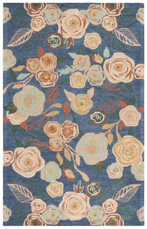 Safavieh Jardin Hand‑Tufted Square Rug In Blue & Pink Floral, 80% Wool 20% Cotton, Low Pile Artisan Craftsmanship 6'-0" x 6'-0" JAR762M-6SQ