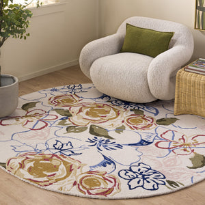 Safavieh Jardin Hand-Tufted Round Area Rug Ivory And Pink Floral Design, 80% Wool Plush Low-Profile Chic 6'-0" x 6'-0" JAR763A-6R
