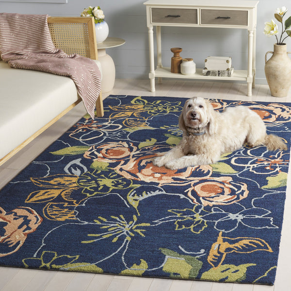 Safavieh Jardin Hand-Tufted Wool-Cotton Rug With Country Floral Blue & Green Motif — Plush, Durable Centerpiece 8'-0" x 10'-0" JAR763M-8