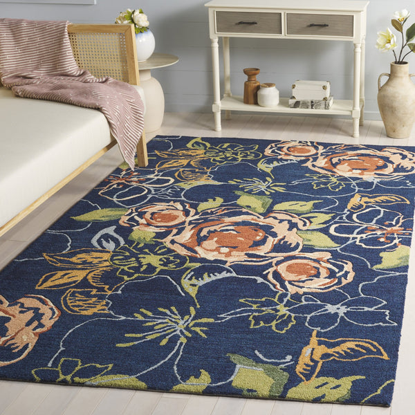 Safavieh Jardin Hand-Tufted Blue Green Floral Rug — Wool-Cotton Blend, Low-Profile Plush For Living Rooms 5'-0" x 8'-0" JAR763M-5