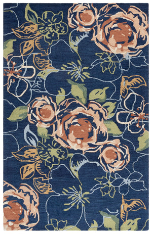 Safavieh Jardin Hand-Tufted Blue Green Floral Rug — Wool-Cotton Blend, Low-Profile Plush For Living Rooms 5'-0" x 8'-0" JAR763M-5