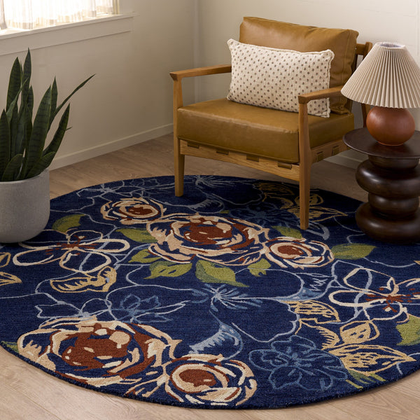 Safavieh Jardin Hand-Tufted Blue Green Floral Rug — Wool-Cotton Blend, Low-Profile Plush For Living Rooms 5'-0" x 8'-0" JAR763M-5