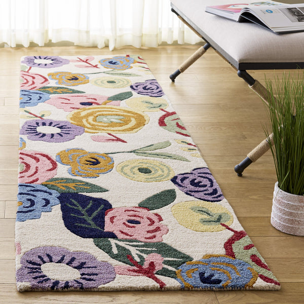 Safavieh Jardin Hand-Tufted Ivory Pink Wool-Cotton Rug — Floral-Inspired Low-Pile Elegance For Living Rooms 5'-0" x 8'-0" JAR764A-5