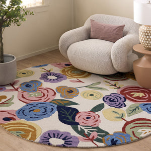 Safavieh Jardin Hand-Tufted Ivory Pink Wool-Cotton Rug — Floral-Inspired Low-Pile Elegance For Living Rooms 5'-0" x 8'-0" JAR764A-5