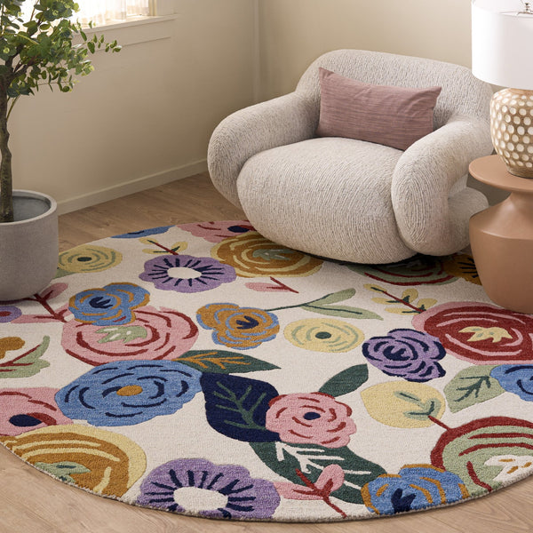 Safavieh Jardin Hand-Tufted Ivory Pink Wool-Cotton Rug — Floral-Inspired Low-Pile Elegance For Living Rooms 5'-0" x 8'-0" JAR764A-5