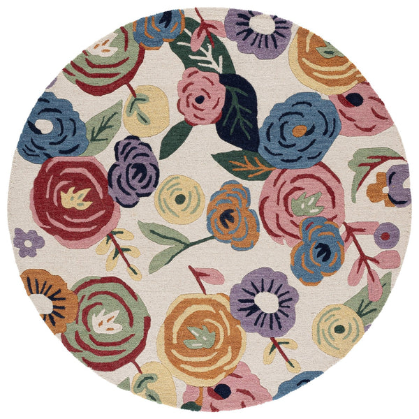 Safavieh Jardin Hand-Tufted Ivory And Pink Floral Rug — Wool-Cotton Blend, Low-Profile Elegance For Home Decor 6'-0" x 6'-0" JAR764A-6SQ