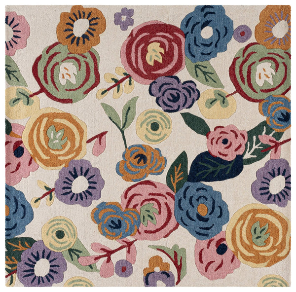 Safavieh Jardin Hand-Tufted Ivory And Pink Floral Rug — Wool-Cotton Blend, Low-Profile Elegance For Home Decor 6'-0" x 6'-0" JAR764A-6SQ
