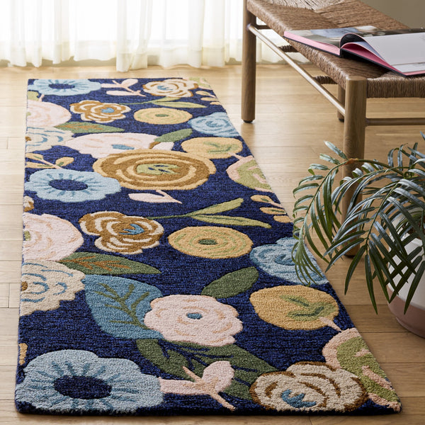 Safavieh Jardin Hand‑Tufted Floral Area Rug In Navy & Light Blue — Wool‑Cotton Blend, Low‑Pile Elegance 8'-0" x 10'-0" JAR764N-8