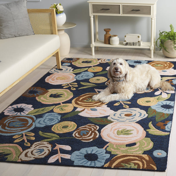 Safavieh Jardin Hand-Tufted Navy & Light Blue Floral Area Rug, Wool-Cotton Blend, Low-Profile Elegance 6'-0" x 6'-0" JAR764N-6SQ