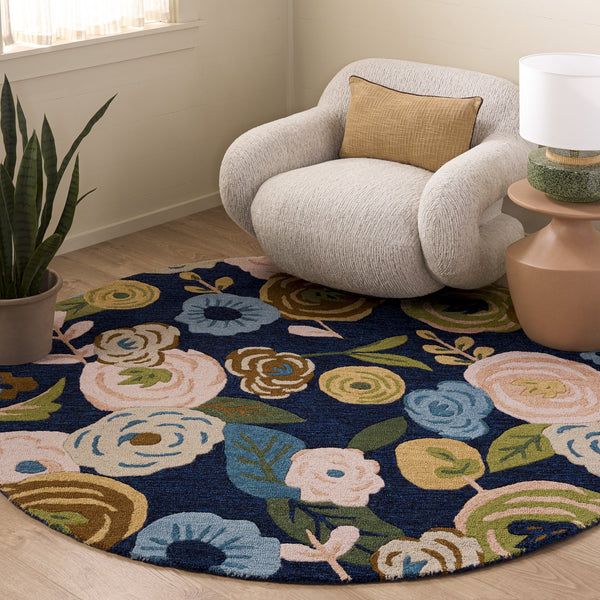 Safavieh Jardin Hand-Tufted Wool-Cotton Area Rug In Navy & Light Blue — Low-Profile Floral Elegance For Home 4'-0" x 6'-0" JAR764N-4